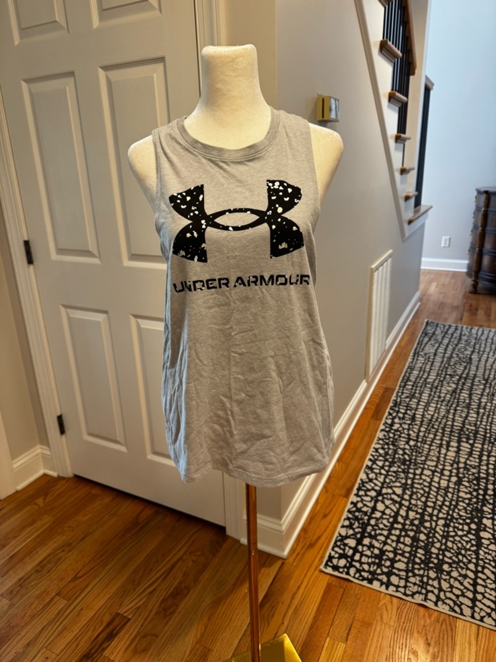Under Armour Light Gray Sleeveless Logo Tank with Black Print